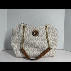 MK White and Brown Shoulder Bag